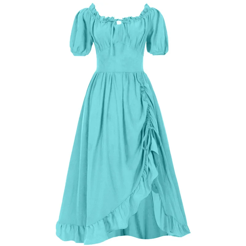 Abito da donna a corsetto attillato stile Renaissance Cottagecore, monospalla, plissettato, lunghezza media, da sera, da principessa
