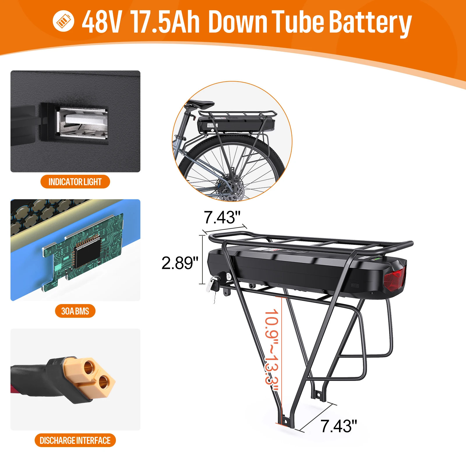 Originele Eboat Batterij 48V 52V 36V Hailong 30a Bms Elektrische Cyclus Downtube Lithiumbatterij Voor 1000W 500W W W 250 Motor