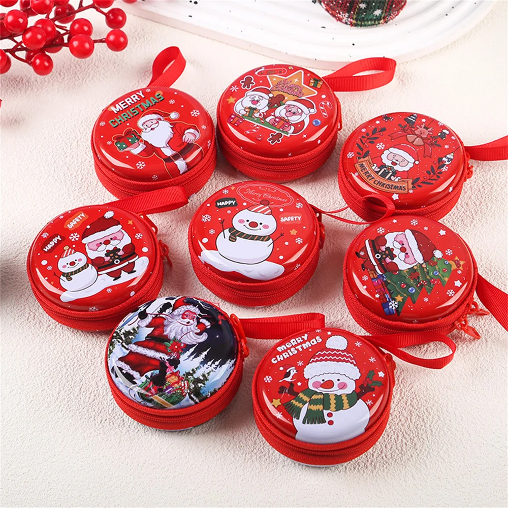 Christmas Theme Candy Storage Bag Creative Printed Santa Claus Snowman Coin Purse Phone Keyring Pendant Organizer For Kids Gifts