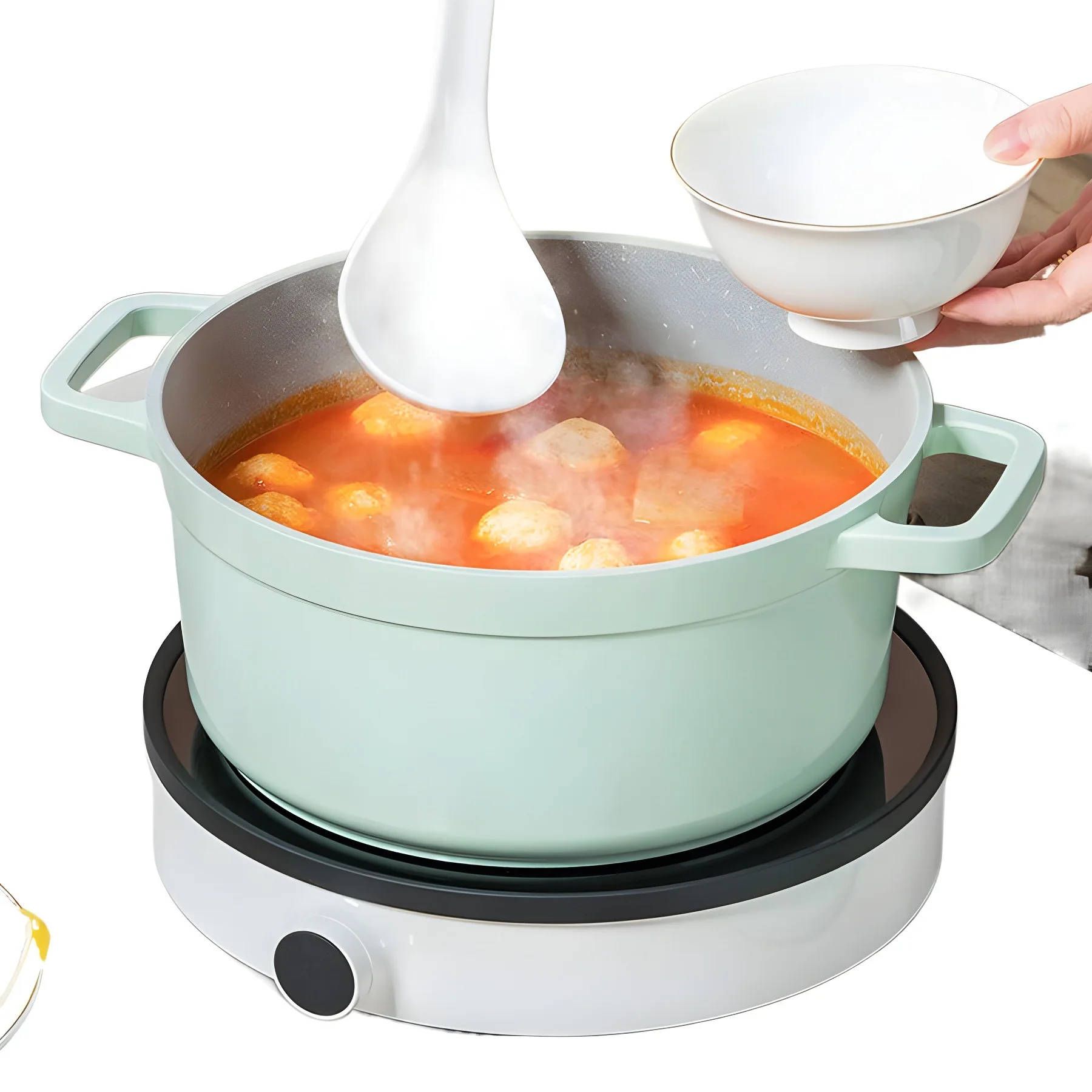 

Household enamel pot non stick soup binaural light oil less smoke saucepan instant noodle gas stove soup gift