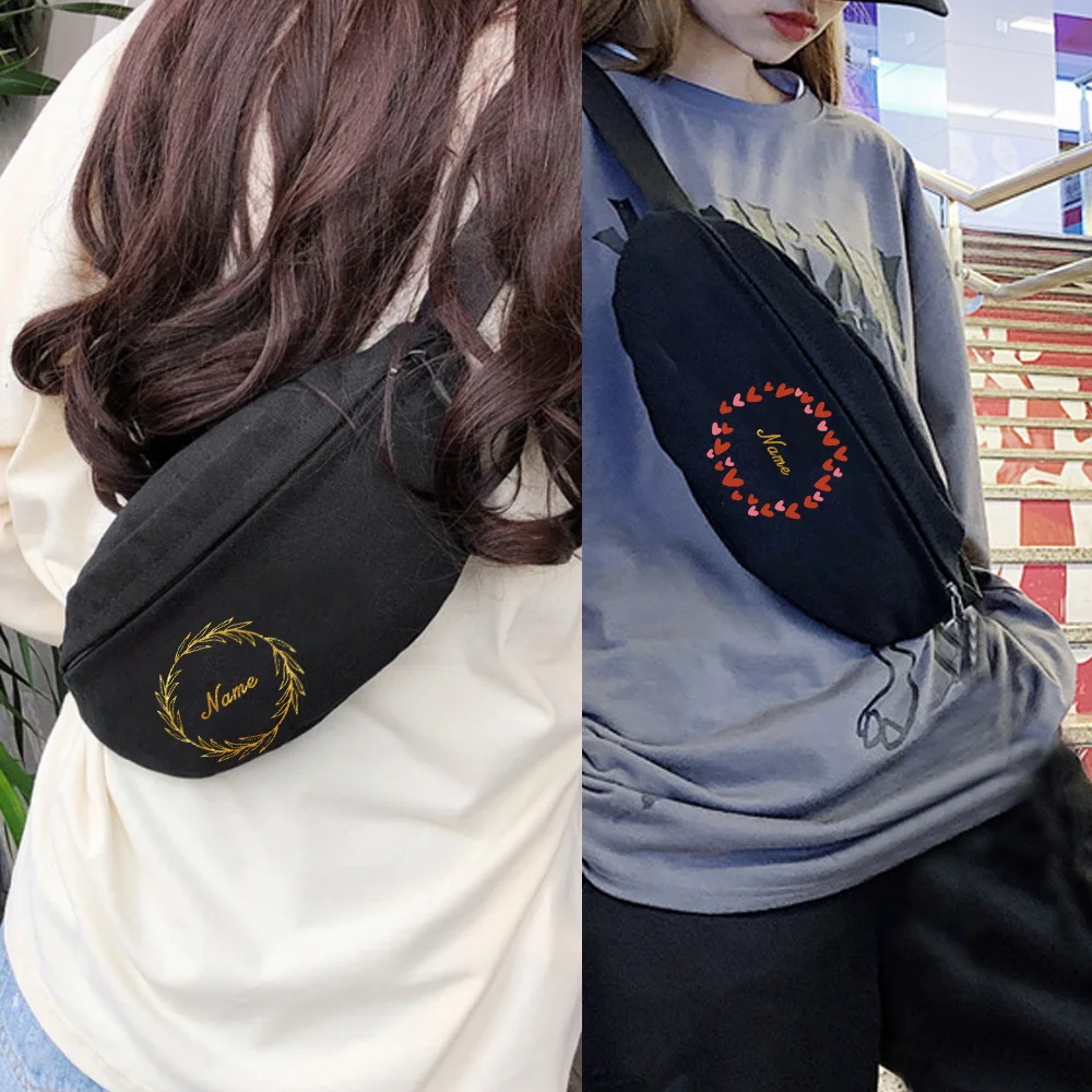 Personalized Customization Name Black Waist Bag Casual Outdoor Phone Bag Fashionable Running Waist Bag Large Capacity