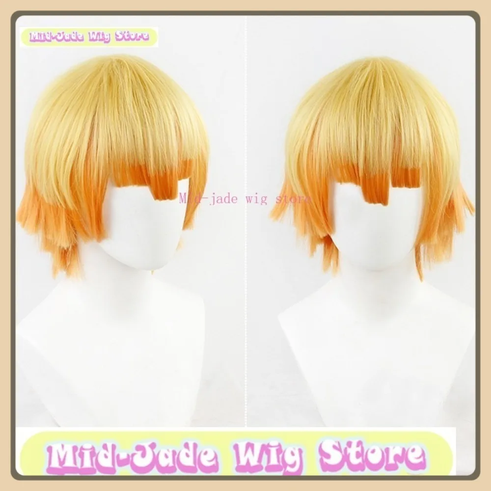 Wig Mid-Jed Toko Wig Cosplay Zenitsu Dewasa Demon Slayer Wig Sintetis Pesta Halloween Permainan Peran Anime