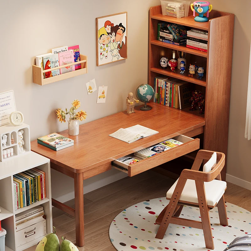 모던 스타일 원목 일체형 책장 코너 책상 & 소형 가족 학생 어린이 공부방 아파트 책장