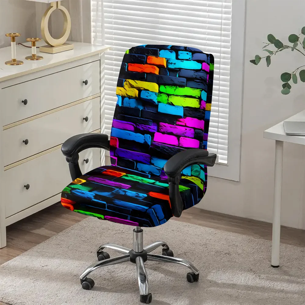 Colorful Brick Wall Pattern Chair Covers Glow Office Chair Covers Elastic Fiber Fabric Removable Washable for Home Decoration