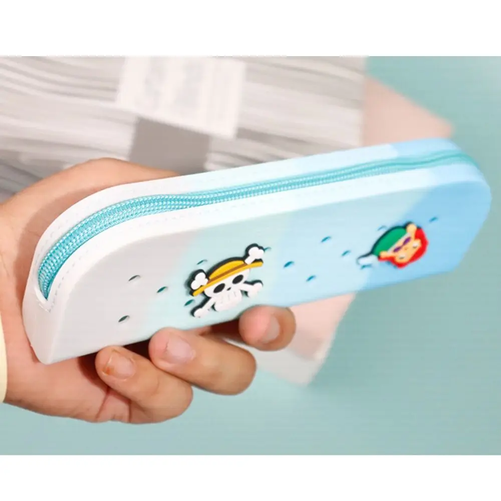 Breathable Holes Silicone Pencil Case Zipper Soft Stationery Storage Bag Waterproof Portable Pencil Pouch Kids Gift