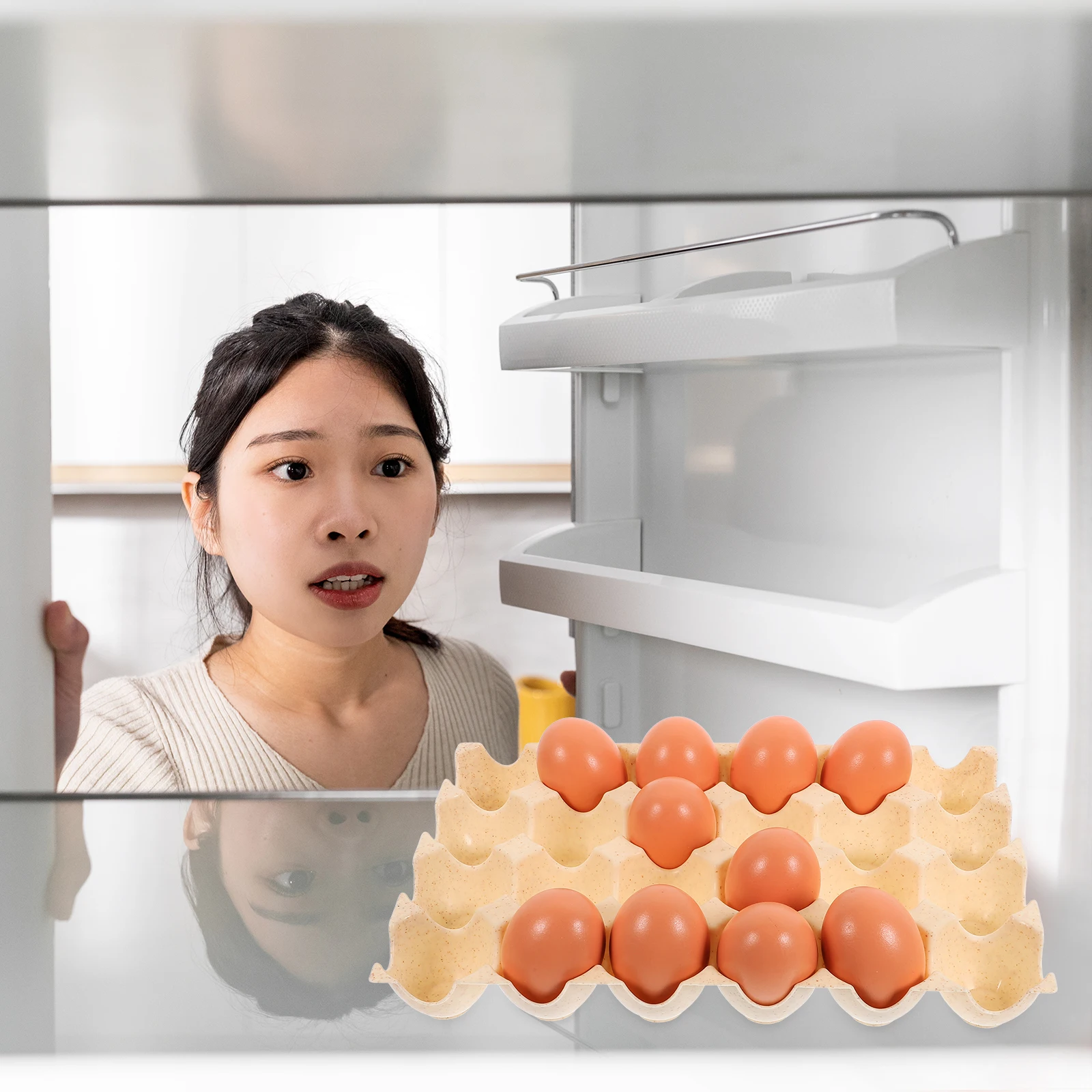 

2Pcs Egg Preservation Box 24Holes Beige Safe Reusable Stackable Fridge Storage Kitchen Eggs Container Cartons Holder Tray