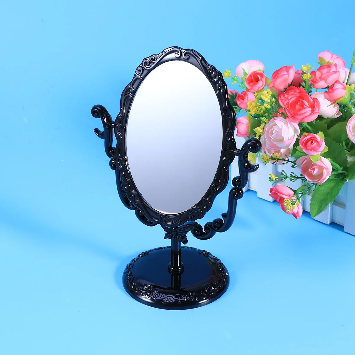 Embossed Swivel Makeup Mirror Ultra Flat Smooth 360 Degree Rotation Non Slip Base Dressing Tabletop Mirror