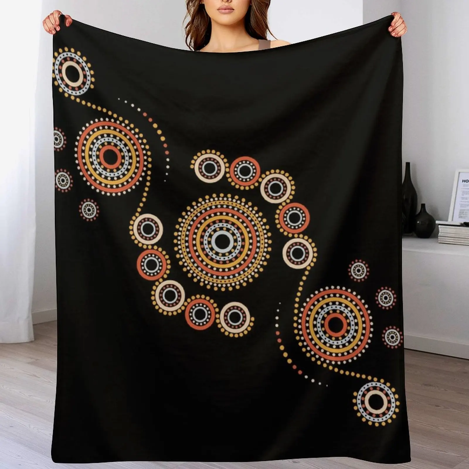 

Aboriginal Art Aborigine Australian Indigenous aboriginal Flag autochthon Bigambul Points Circle Autumn Day Gift F Throw Blanket