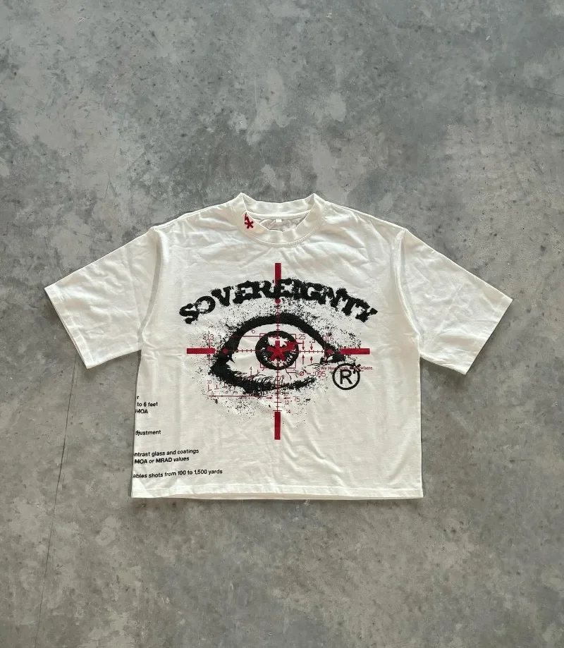 

Y2K Streetwear Round Neck Big Eyes Print Graphic Oversized T-Shirt Men's Fashion Harajuku Loose Versatile Short Sleeve Top