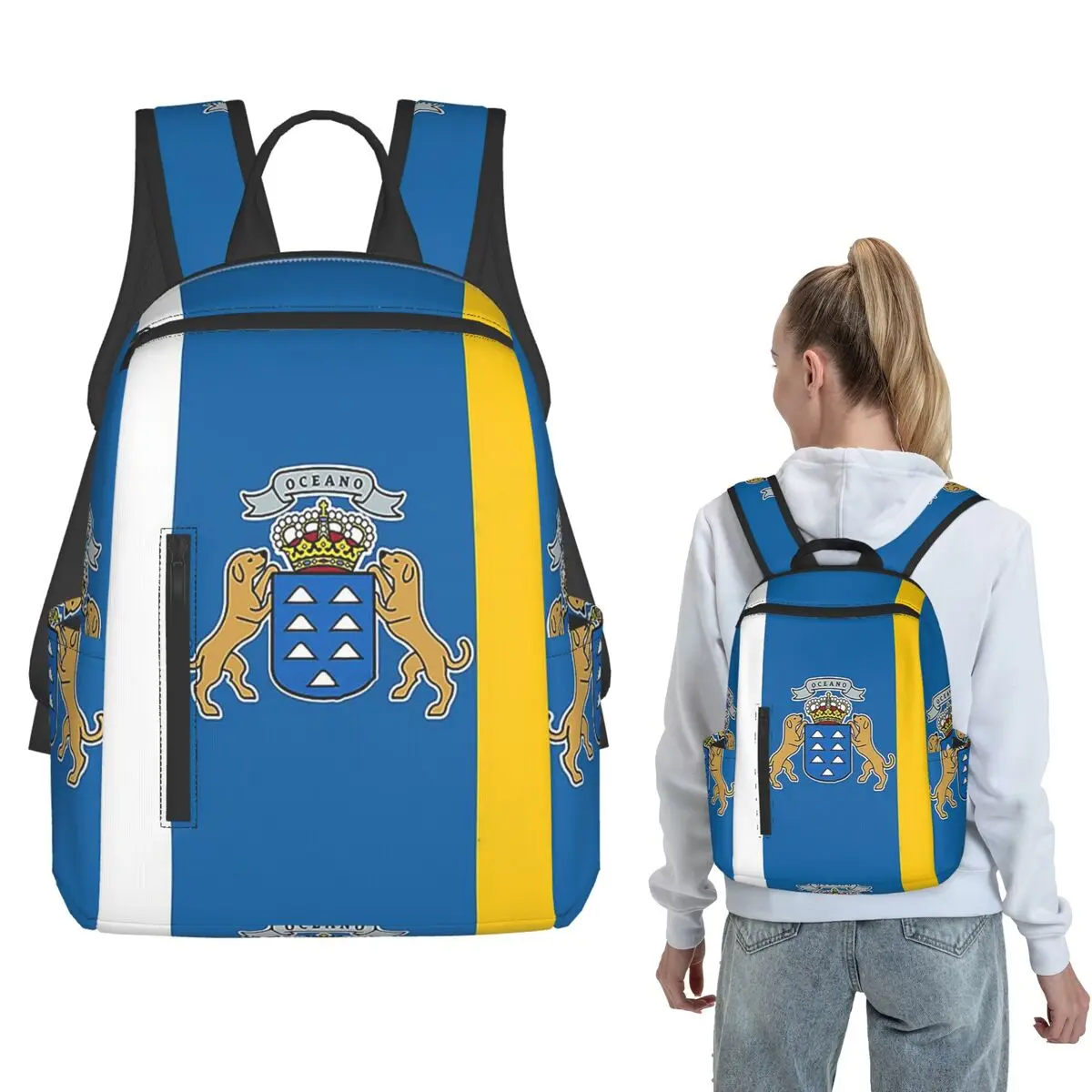Spain Flag Oceano Canary Islands Backpack Large Capacity Boys Girls BookBag School Bag Shoulder Bags for Men Women