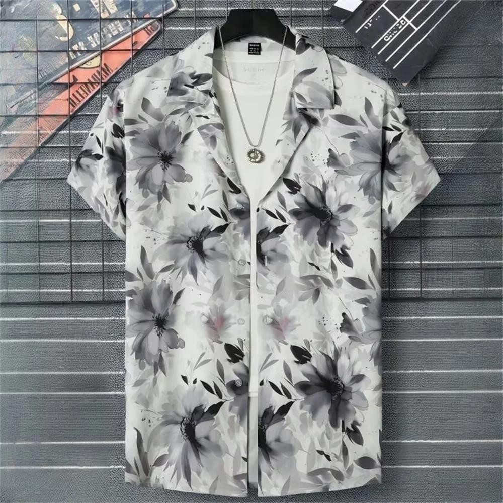 Men's Summer Geometric Pattern Shirt Graffiti Print Fashionable Button-Down Short-Sleeve Shirt Lapel Hawaiian Shirt for Men