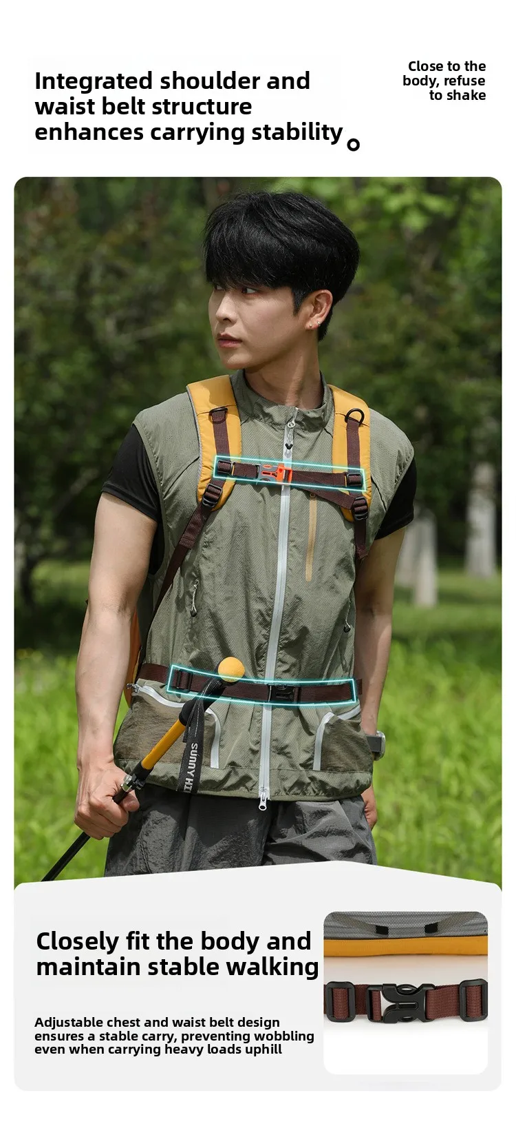 20-35L Outdoor-Wanderrucksack mit großem Fassungsvermögen, Unisex, Camping, Freizeit, Trekking, wasserdichte Sporttasche, City Wildness, Nylon, atmungsaktiv – Detail 12