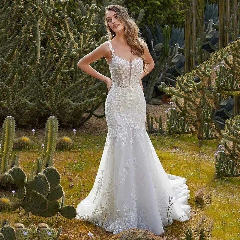 Exquisitos Vestidos De Novia con escote Corazón, Vestidos De Novia con apliques De encaje, Sexy, sirena, sin mangas, Espalda descubierta, Vintage, 2024