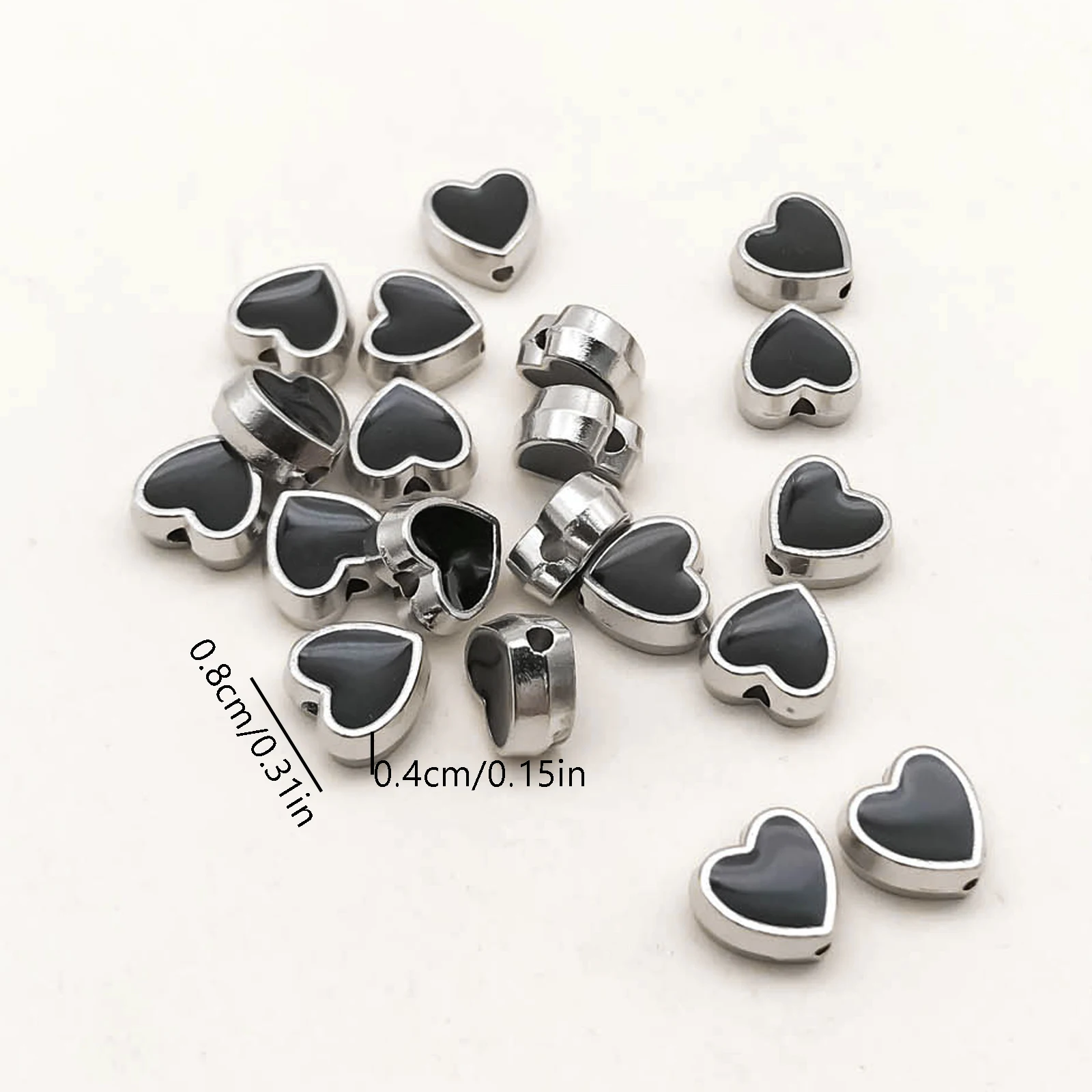 20pcs Zinc Alloy Enamel 8mm Black Heart-Shaped Spacer Beads for DIY Necklace Bracelet Earrings Jewelry Making Handmade