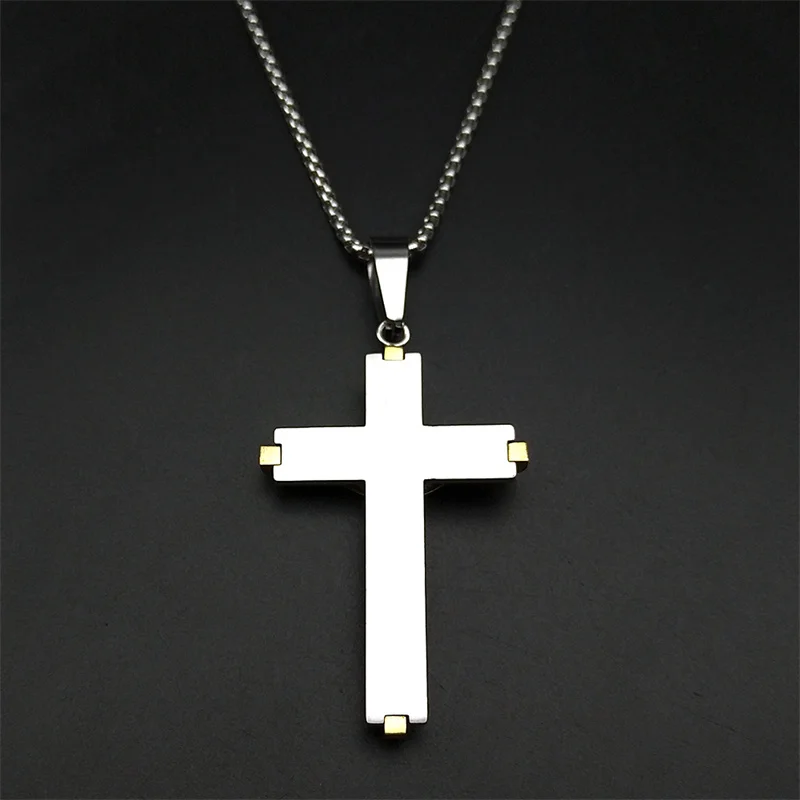يسوع الصليب الصليب قلادة قلادة للرجال النساء الفولاذ المقاوم للصدأ الذهب والفضة اللون الشرير المسيحية سلسلة تميمة مجوهرات FS