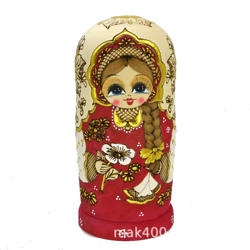 

Матрешка 7-слойная, липовая, фирменный стиль, кукла с украшением для девочки с красной тесьмой