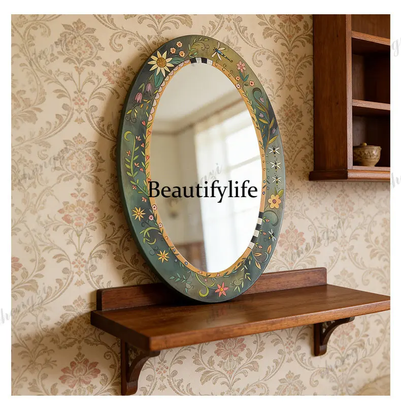 American retro mirror 2026 hot sale art decoration hanging mirror French medieval vanity mirror