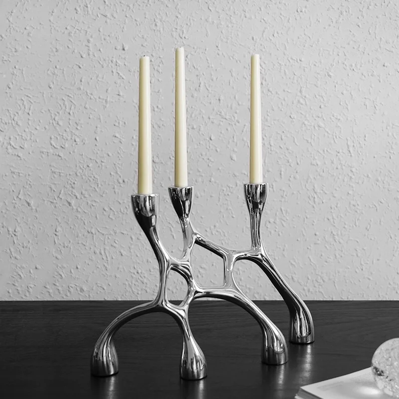 Silver Irregular Resin Art Candlesticks, Romantic Wedding Candlestick Stands, Table Decorations, Room Aesthetic Decorations