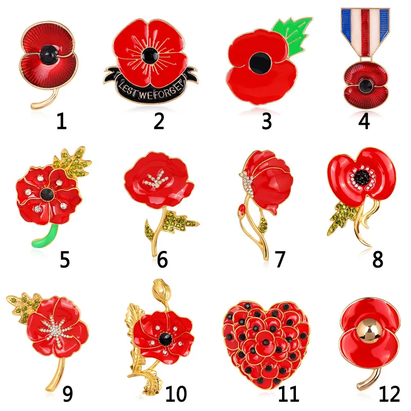 

Red Poppy Diamond Brooches for Women Cute Flower Safflower Pins Jewelry Accessories Gifts for Commemorate Day