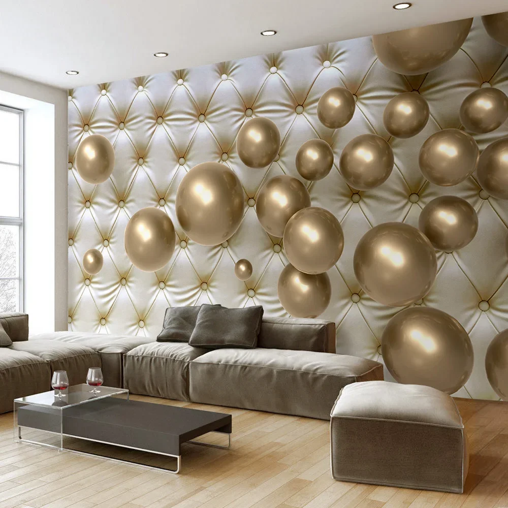 

Custom Wall Mural Wallpaper European Style 3D Stereoscopic Golden Ball Soft Pack Imitation Leather Photo Wallpaper Living Room