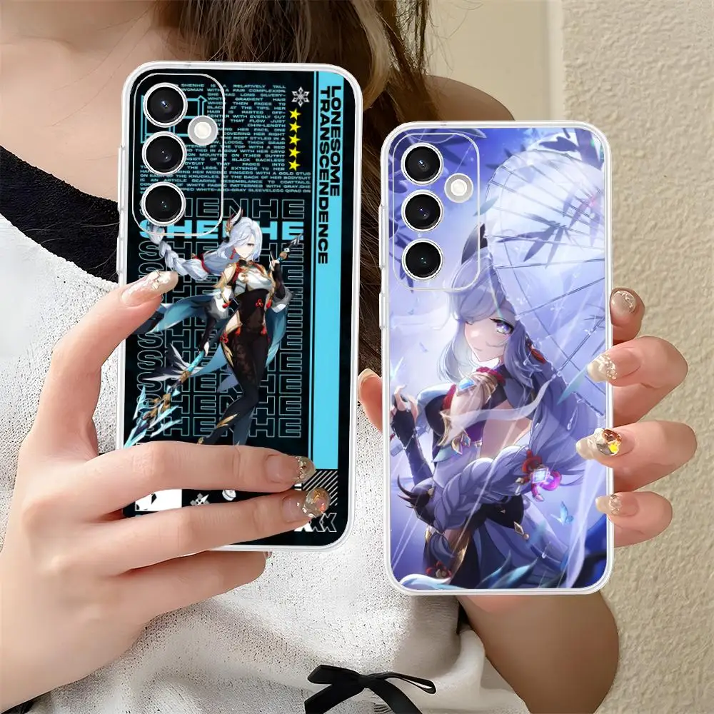Game GI Shenhe Clear Mobile Phone Case for Samsung Galaxy S25 S24 S23 S22 S21Plus FE Ultra Colorful Cover