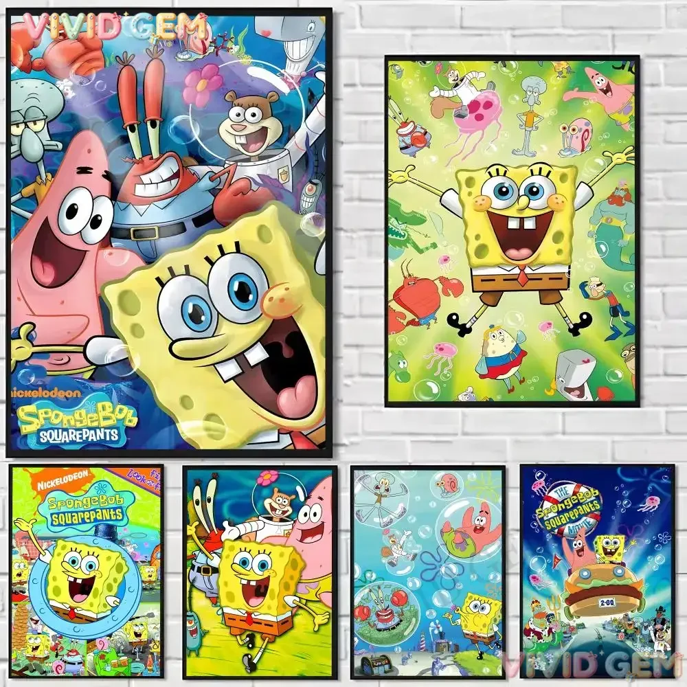 VIVID GEM Cute SpongeBob SquarePants Painting Calligraphy HD Art Wall Room Decor Home Waterproof Home Living Bar Decorative P