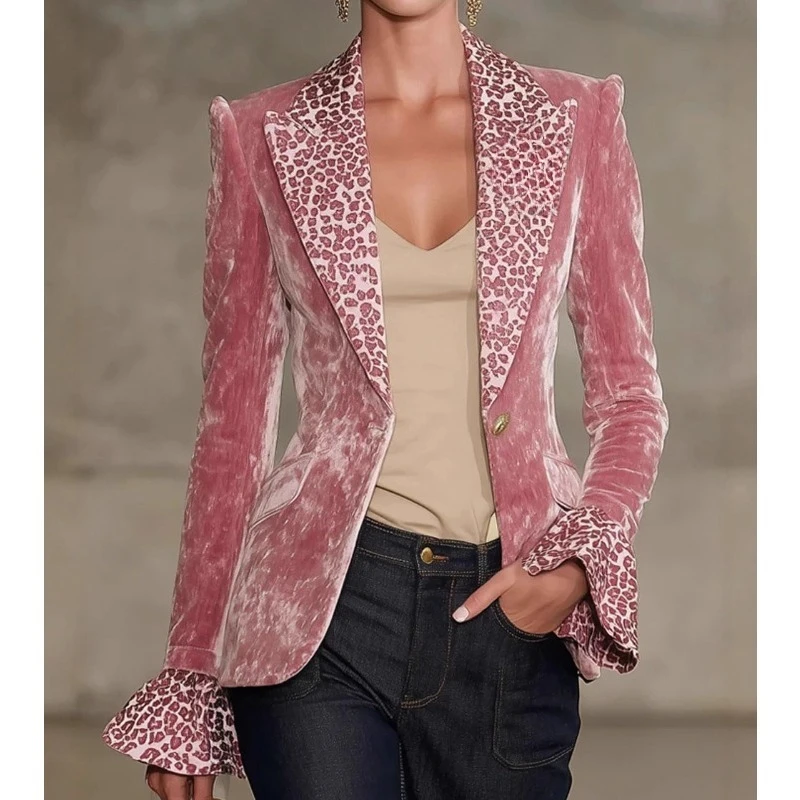 European and American High-end Women Outerwear Long-sleeved Lapel Digital Printed Tops Small Suits Fashionable Women's Clothing