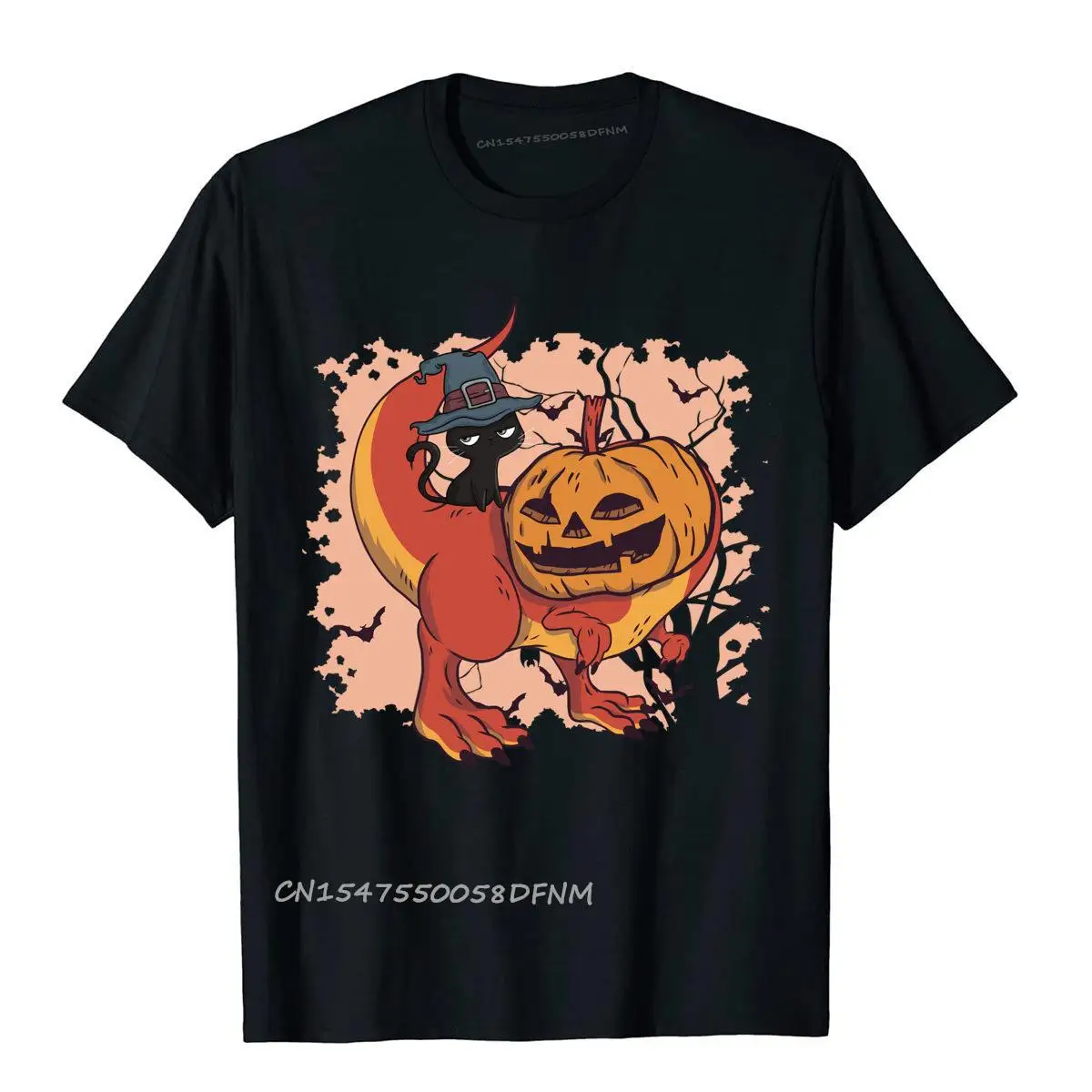 Dino Zwarte Kat Halloween 2020 Premium Katoen Mannen Tops & Tees Engeland Stijl T-shirt Unieke Prevalent