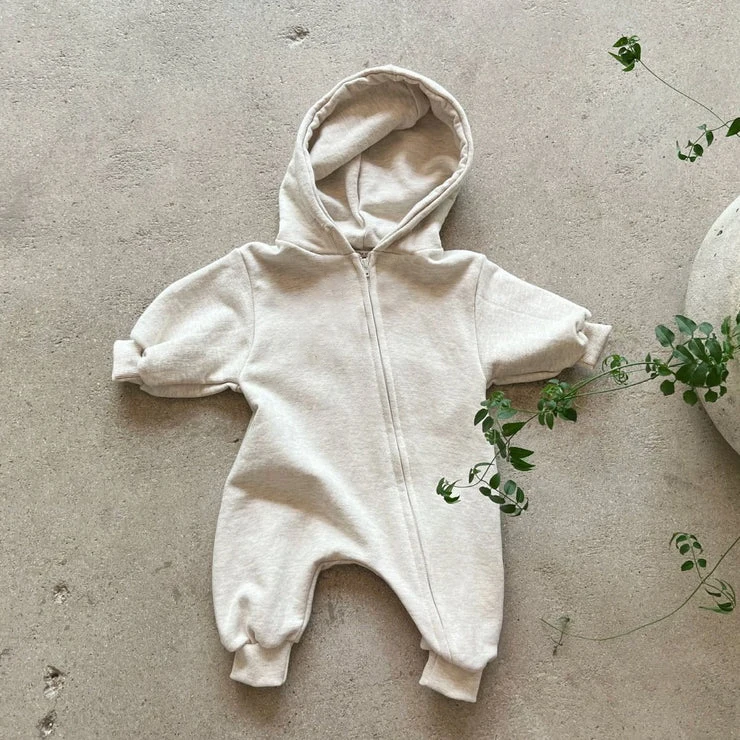 Baby Newborn Jumpsuit Zip-up Clothes 2023 New Boy Comfy Solid Color Hooded Romper with Zipper Infant Girls Crawling Clothing