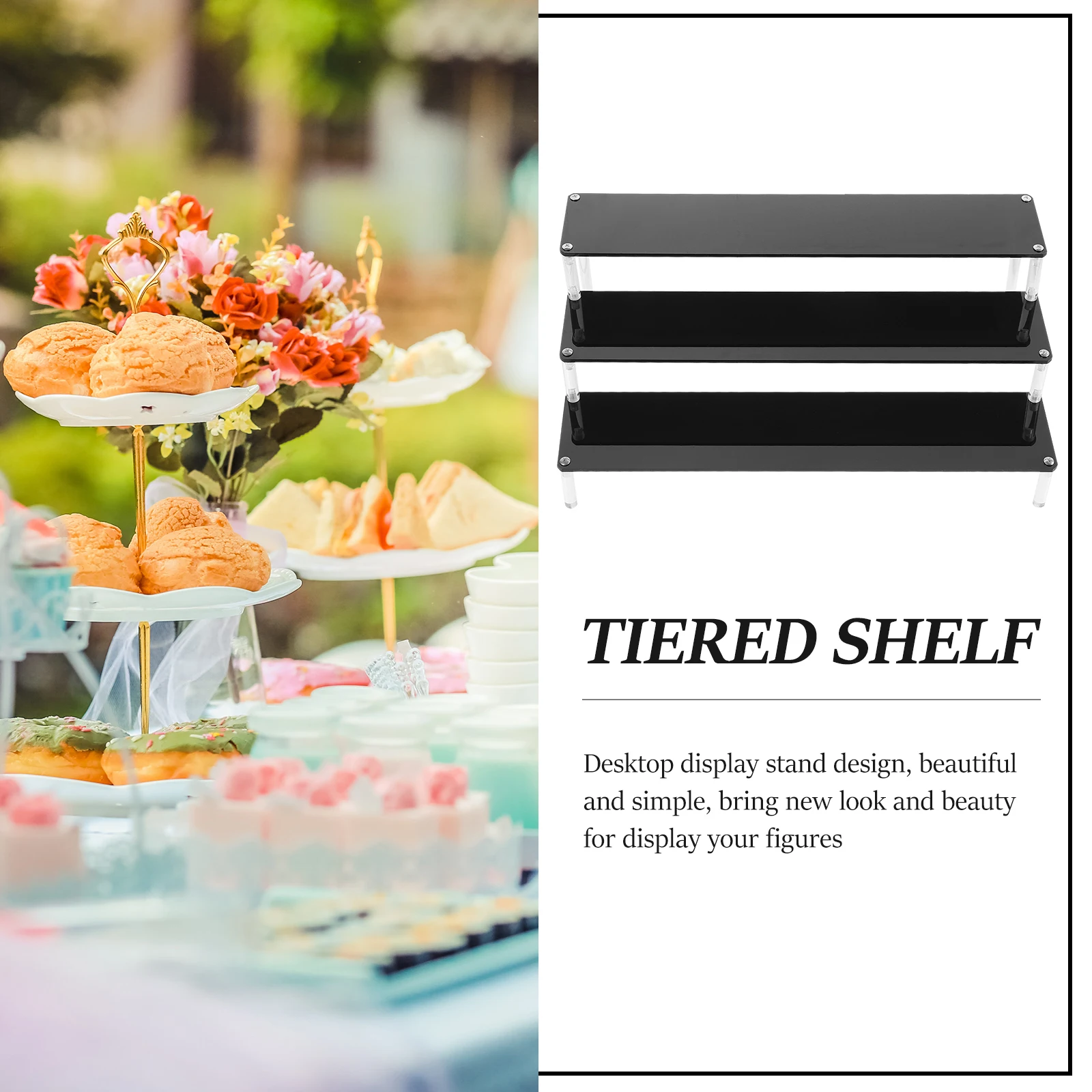 

Crafts Display Rack 3 Layers 30x8cm Black Acrylic Tiered St for Vendors Home Decor Figure Shelf Collectibles Model