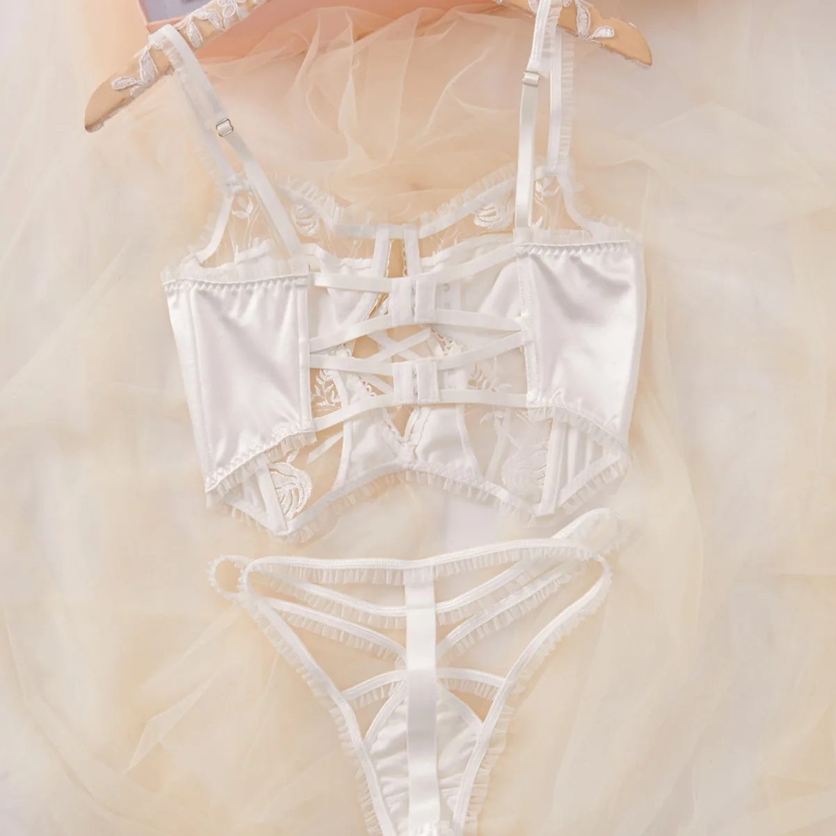 Kagano Set reggiseno e mutandine sexy raccolti Pu up di colore liscio, intimo da donna, pantaloni a vita bassa, tessuto in poliestere