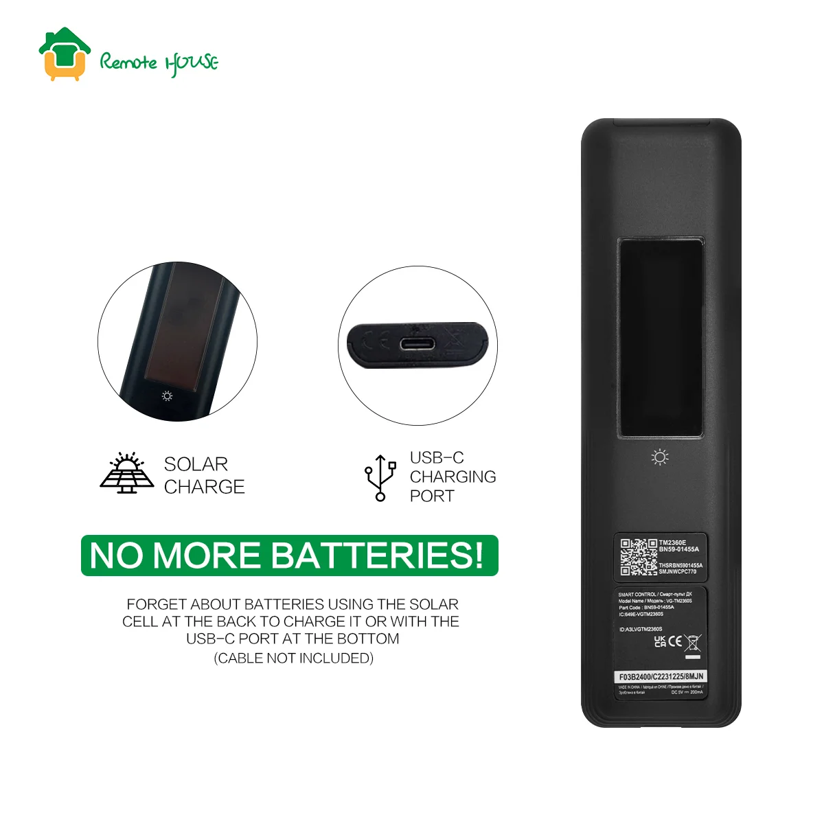 BN59-01455A Voice Smart TV Remote Control Suitable for 2024 Samsung TVs With Solar Charging Compatible with 43QN65Q72DDFXZA