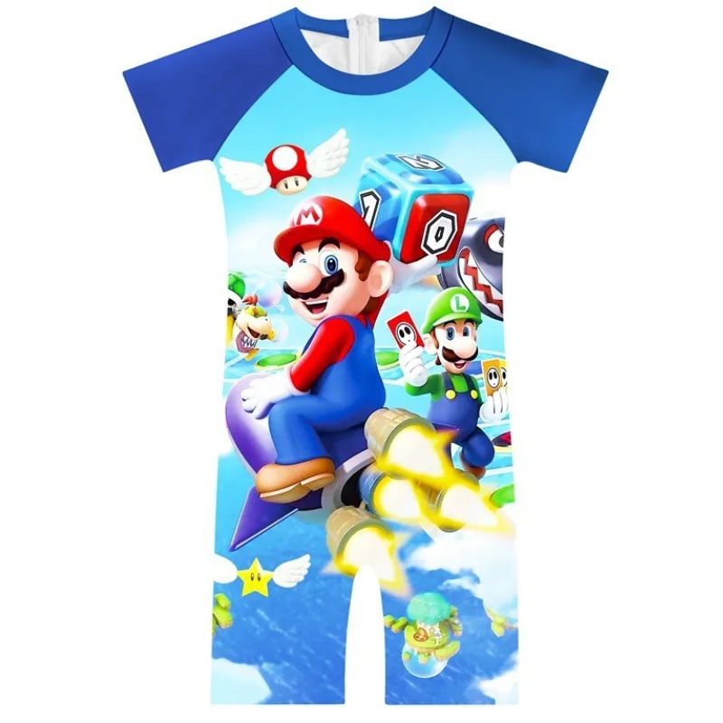

The Marios Bros Children's Swimwear with Hat Sets Luigi Cosplay Swimsuit for Boys Girls Sun Protection Swimsuit Swim Cap Suit