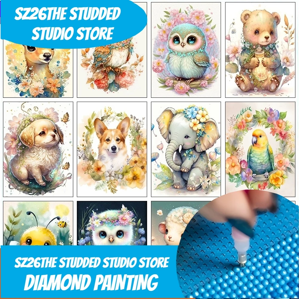 Sz26The-pintura de diamante 5D con tachuelas, Animal, gato y perro, bordado completo de diamantes, Kit de punto de cruz de flores, regalo de decoración del hogar, 2026