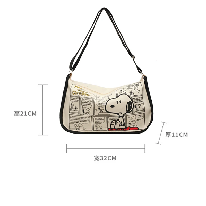 MINISO Snoopy Cartoon Canvas Bag Large Capacity Handbag Shoulder Bag Female Crossbody Bag Student Dumpling Bag