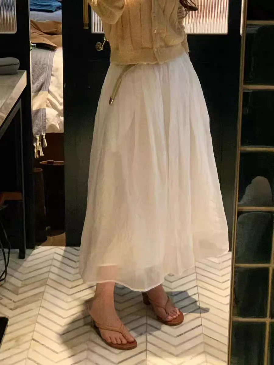 

Elegant High Waist Midi Mesh Skirt Korean Style Half-length Gentle Style Summer New Arrival Women's Fashion A-line Skirt