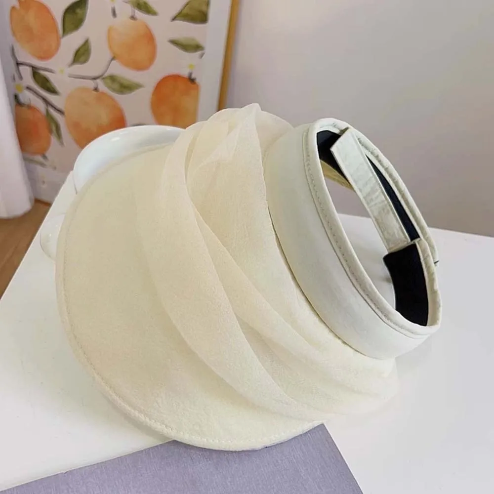 

Portable Organza Visor Cap Solid Color Headband Wide Brim Visor Caps Lightweight Mesh Sunscreen Empty Top Hat Women