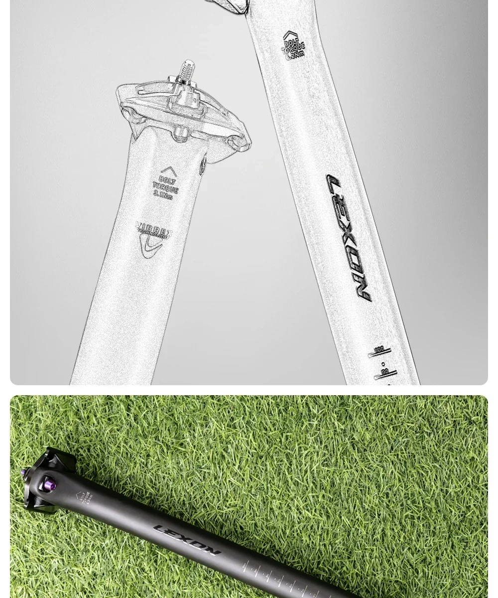 LEXON Ultraleichte Fahrrad-Sattelstütze aus Carbon, 27,2/31,6 mm, zwei Größen, für MTB/Gravel/Rennräder, 350 mm Länge, Fahrrad-Sattelstütze – Detail 15