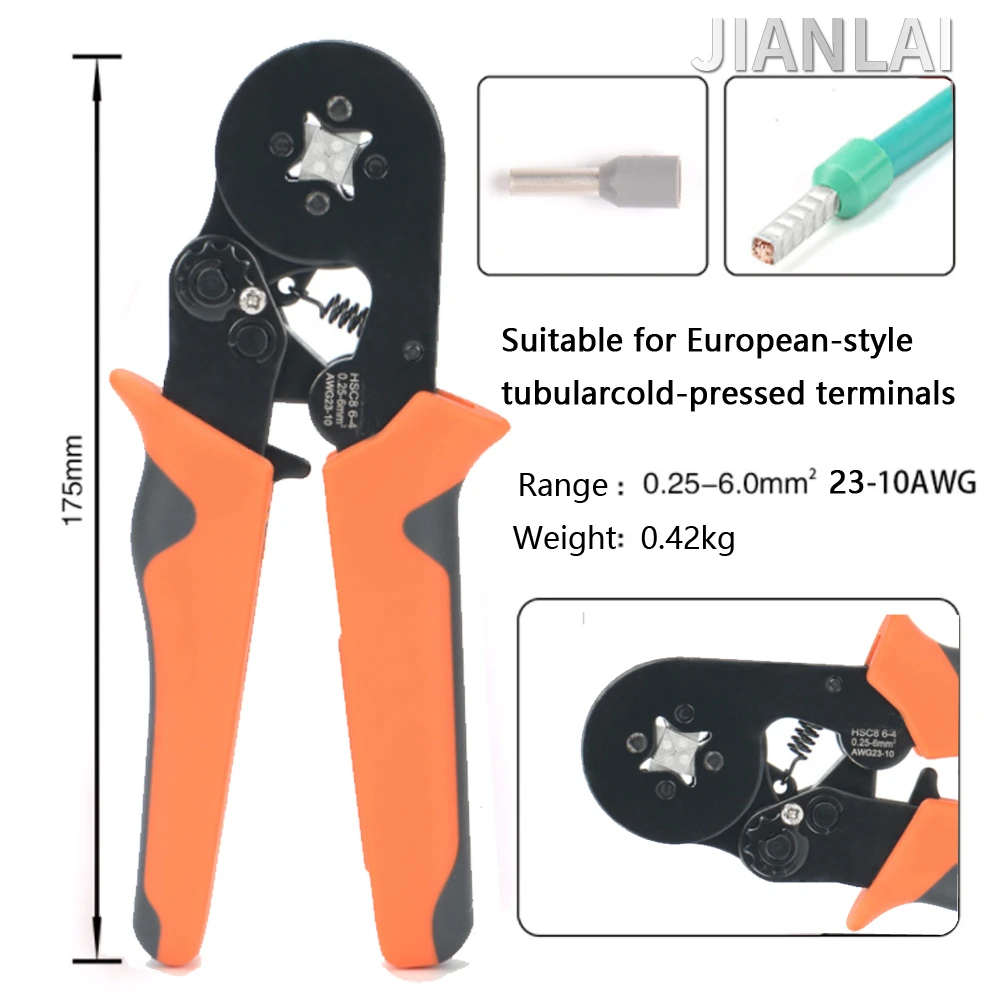 

Tubular Terminal Crimping Tool Micro Electric Clamp HSC8 16-6/6-4 0.25-8mm2 23-10AWG High Precision Fixture Set