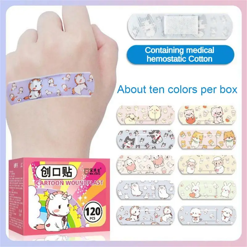 120pcs/Lot Cartoon Animal Pattern Band Aid Hemostasis Adhesive Bandages First Emergency Kit Wound Plaster Patches For Kids