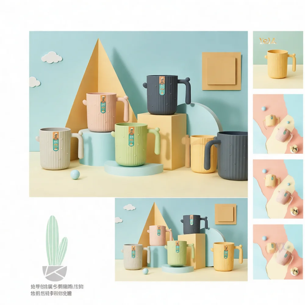 Creative Cactus Shape Toothbrush Holder Bathroom Gargle Cup Nordic Style Plastic Mug For Couples Home Travel Use