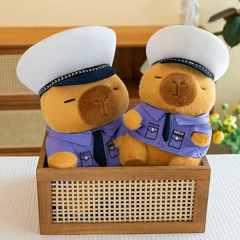 Soft Capybara Doll Cozy Policeman Capybara Plush Pillow Cute Soft Plush Capybara Plushie Stuffed Toys Capybara Stuffed Animal