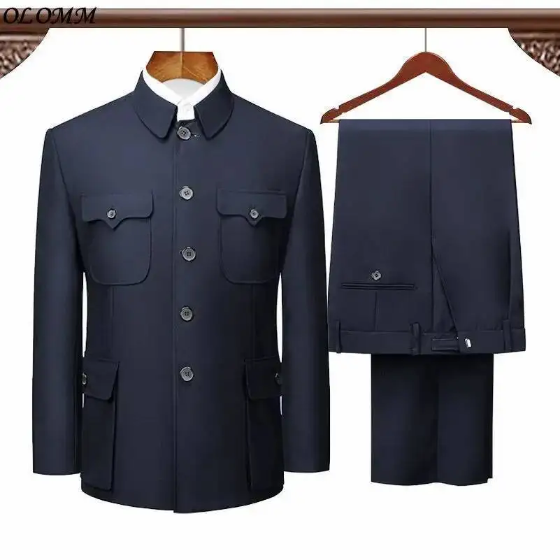 Chinese Tunic Suit Spring Autumn Elderly Latest Coat Pant Designs Two Piece Men… - Image 2