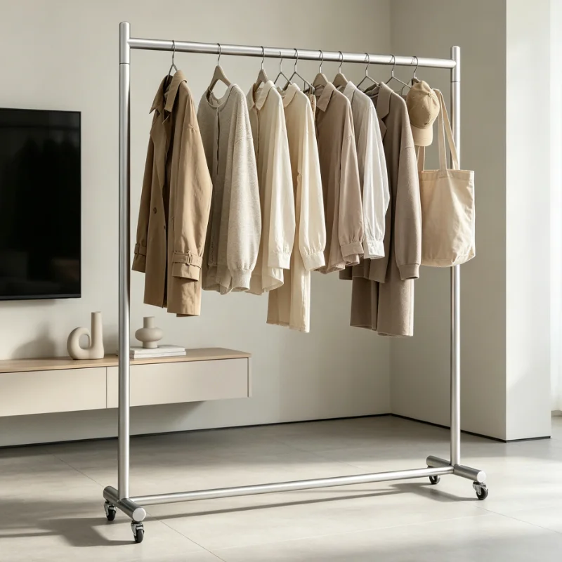 Home Modern Simple Clothes Rack With Wheels Gold Finish For Home Closet Decor Silent Wheels Lockable Design Easy To Fix Position