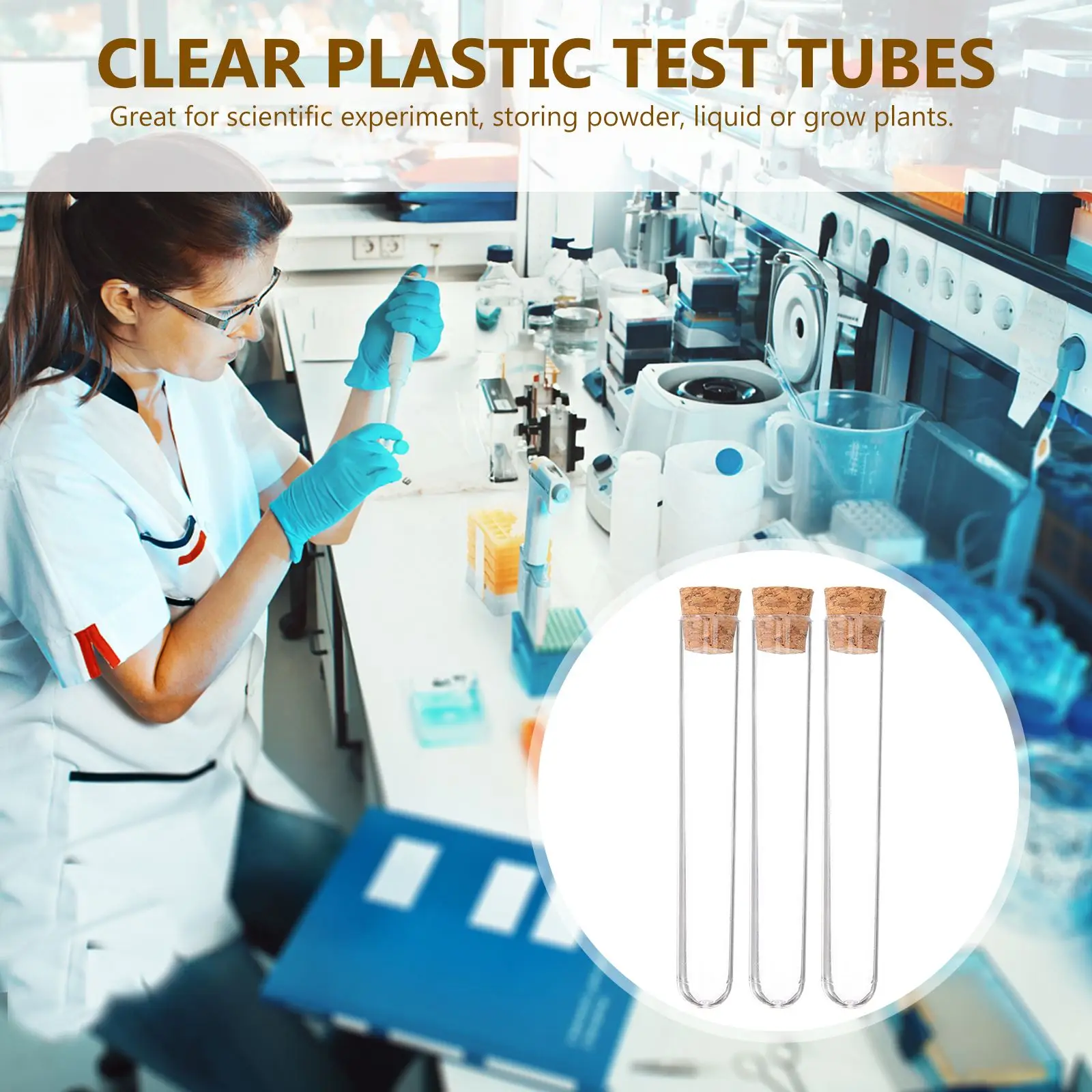 30PCS lab Test Tubes With Cork Clear Plastic Test Tube Wooden Plugs Test Bottle For Scientific Experiments Terrarium 7.8x1.3cm