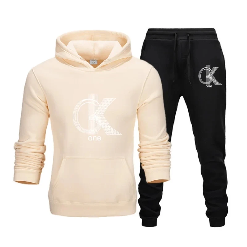 Ck-Set Hoodie and Print Pants for Men and Women Casual Tracksuit Plus Size Sportswear