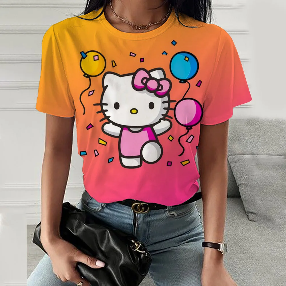 Ladies Short Sleeve Summer Tshirt Fashion Women Graphic T Top Shirt Hello Kitty Kuromi print T-shirts Cartoon Female Tee T-Shirt