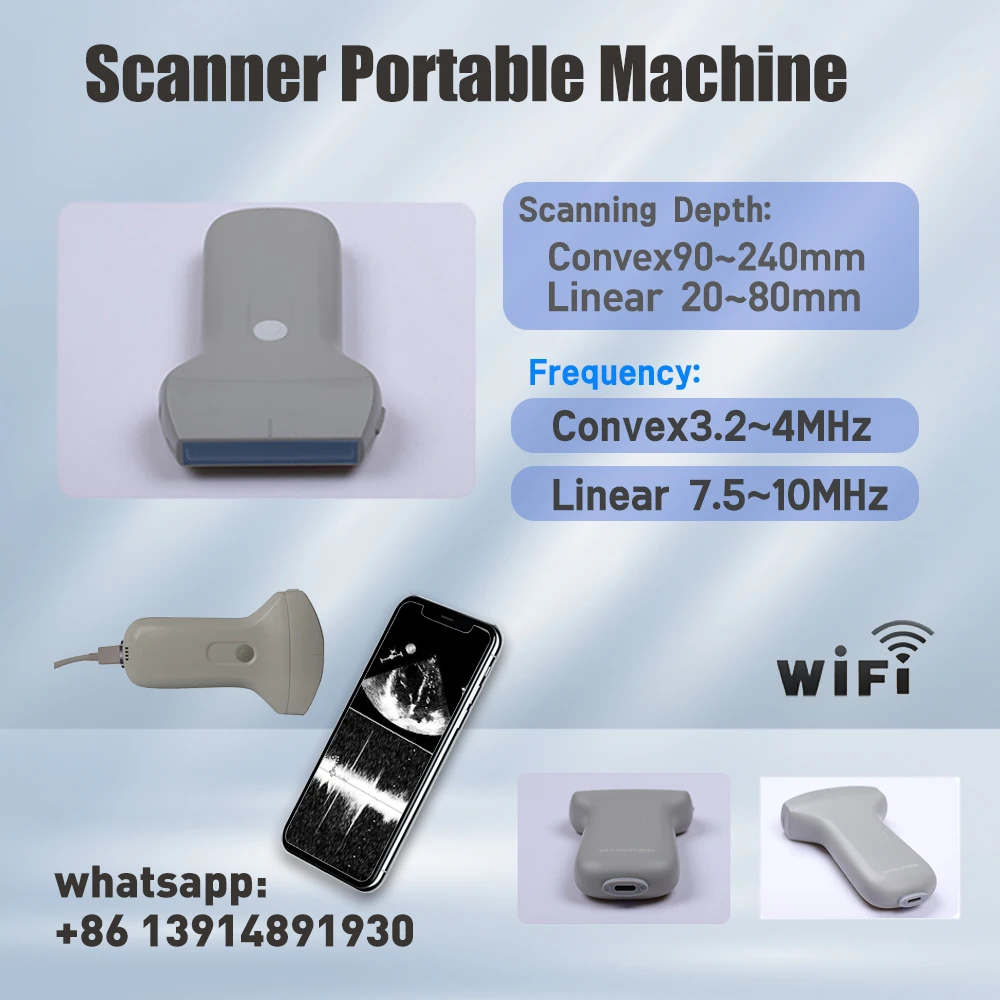 Color Linear/Convex Doppler Portable Wireless Ultrasound Wifi/USB Connection Scanner 96E Probe Machine