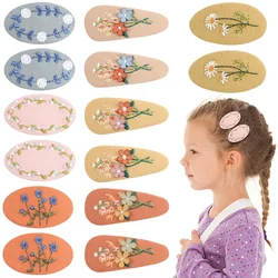 Horquillas de margaritas bordadas para el cabello para niños, pinzas para el cabello con flores geométricas, accesorios para el cabello para niñas dulces, horquillas Vintage, pasadores, lote de 2 piezas