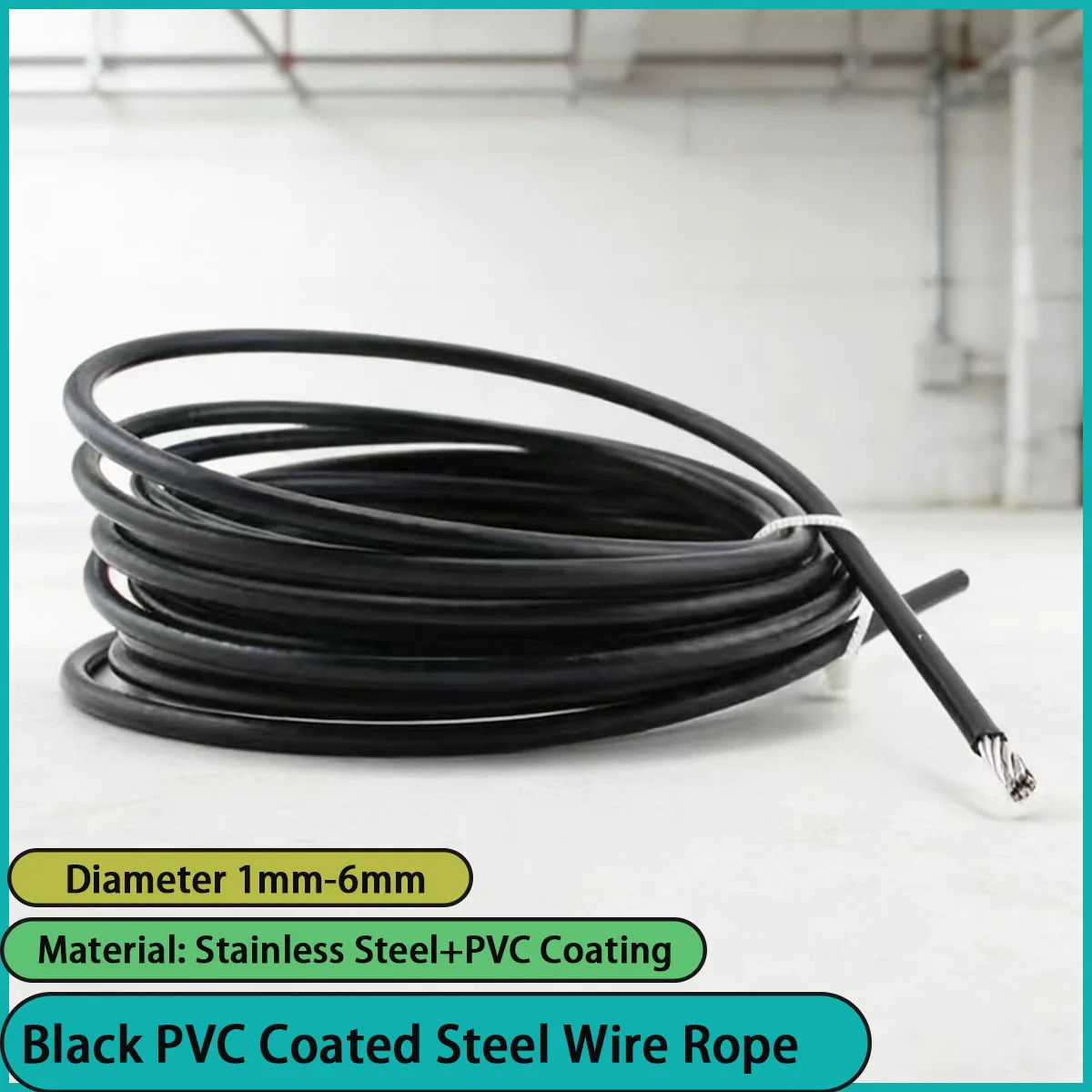 Diameter 1mm-6mm black PVC coated steel wire rope suitable for lifting, traction, guardrails, mechanical equipment, etc